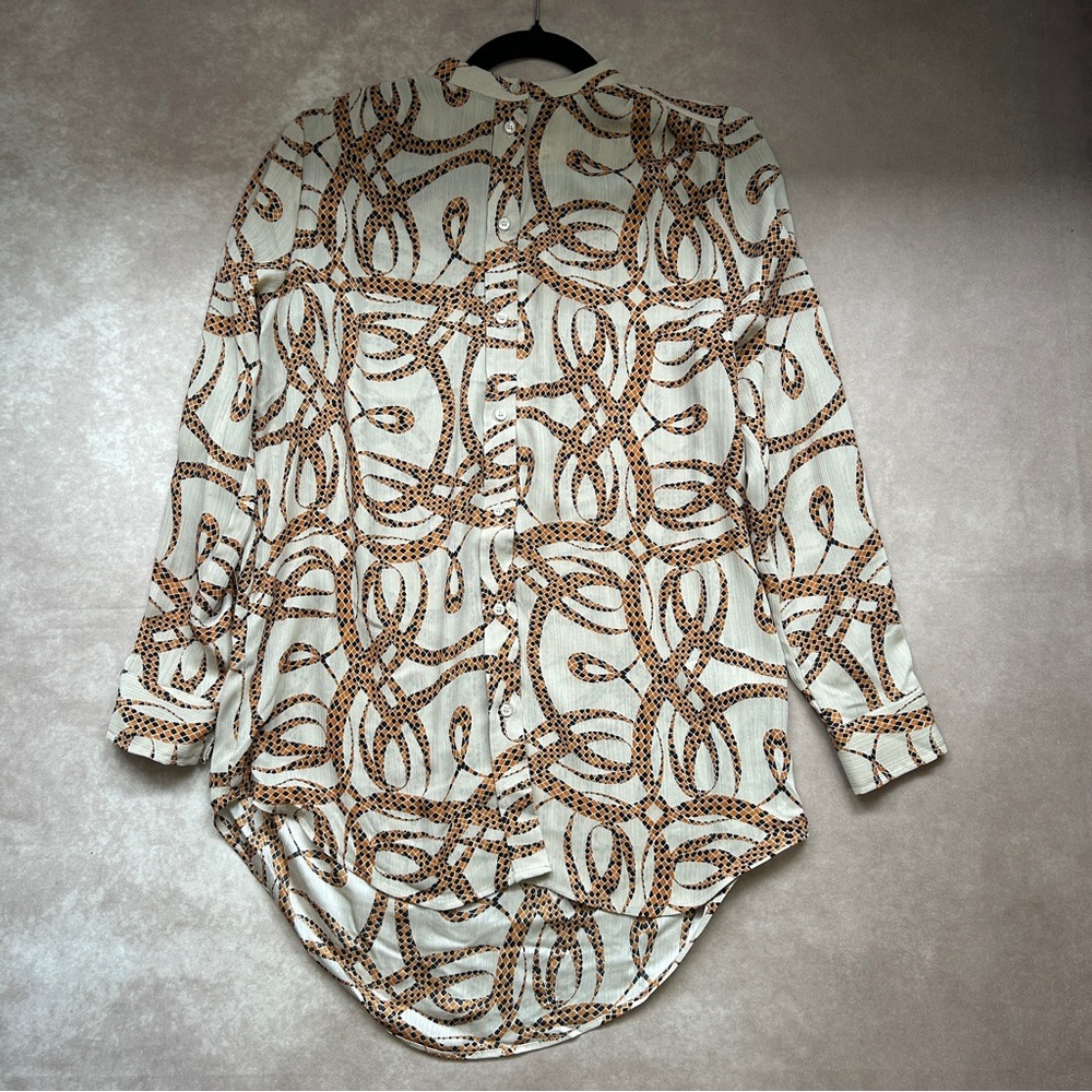 NWOT Richard Allen x H&M Snake Skin Ribbon Print Long Button Down Shirt Blouse 4
